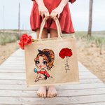 Borsa in iuta personalizzata con nome personaggio e fiore di nascita regalo perfetto per matrimonio e compleanni per donne