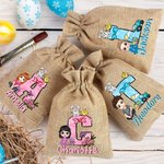 Personalizzato personaggio Cartoon Bunny Chick Bow Initial riutilizzabile coulisse Burlap Treat Bag con nome Easter Party Gift per bambini