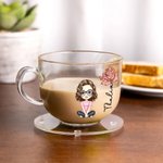 Personalised Cartoon Character Birth Flower Clear Glass Coffee Tea Cup and Acrylic Coaster with Name Anniversary Birthday Gift for Women Girls