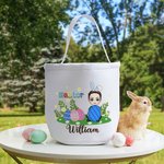 Personalized Easter Eggs Glassland Cartoon Character Canvas Easter Basket with Name Easter Eggs Hunting Party Favor Gift for Boys Girls