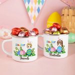 Personalized Cute Easter Eggs Grassland Cartoon Character Name 11oz Enamel Mug Party Favor Easter Gift for Girls Boys