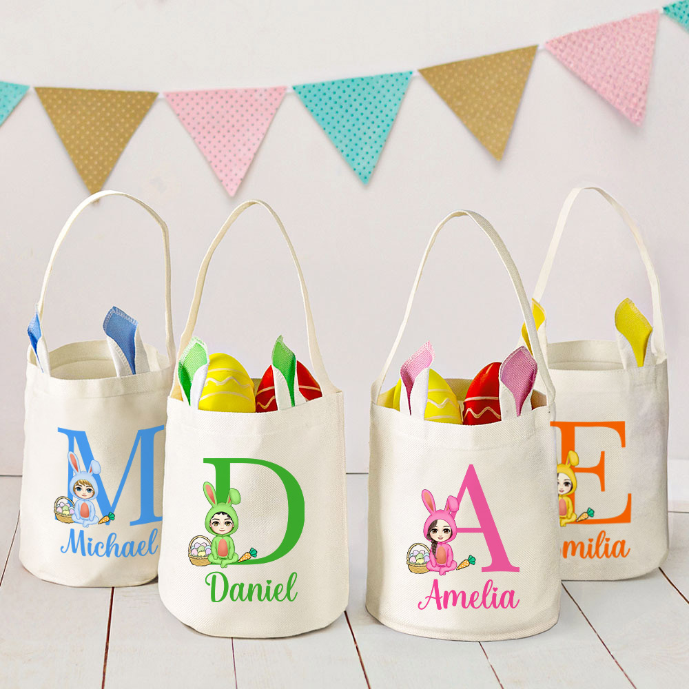Sac à dos de lapin de Pâques personnalisé avec initiale et nom Chasse aux oeufs de Pâques Fournitures de fête Pavors Cadeau pour Garçons Filles
