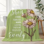 Personalized She is Strong Fearless Birth Flower Soft Throw Blanket with Name Multicolor Birthday Mother's Day Anniversary Gift for Mom Grandma