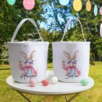 Gepersonaliseerde Zonnebril Paashaas Bellenblaasmand Herbruikbare Canvas Mand met Naam Eierjacht Feest Favoriet Verjaardagscadeau voor Jongens Meisjes