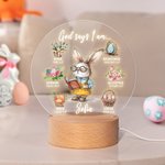 Conejito Personalizado Carrera Dios Dice Yo Soy Nombre LED Luz de Noche con Base de Madera Decoración de Guardería Cumpleaños Pascua Regalo para Niños