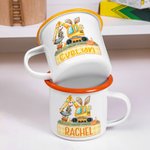 Personalised Cute Bunny Excavator Design 12oz Enamel Mug with Name Easter Party Birthday Gift for Kids