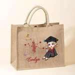 Cartone animato personalizzato Laureato Oroscopo Nascita Fiore Borsa di iuta con nome Laurea Regalo di compleanno per le donne