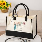 Gepersonaliseerde Cartoon Medische Karakter Canvas Waterdichte Voering Tote Bag met Naam en Naamwoord Medische Dag Verjaardag Waardering Gift voor Verpleegkundige Arts
