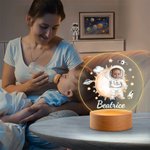 Luce notturna a LED personalizzata con nome e design dell'astronauta con foto base in legno decorazione per cameretta regalo di compleanno per bambini