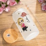 Gepersonaliseerde Cool Sisters Club Cartoon karakter geboorte bloem 20oz Frosted glazen beker met naam en rietje Verjaardagscadeau voor vrouwen meisjes