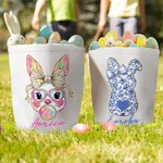 Cesta de Pascua de Lona Personalizada con Conejito y Nombre Huevos de Pascua Fiesta de Caza Regalo para Niños Niñas