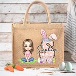 Personalisiertes Tote Bag Jute-Tasche Cartoon-Charakter Osterei Grasland mit Initialen Namen Party Gunst Ostereiersuche Geschenk für Jungen Mädchen