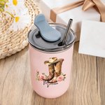 Personalized Birth Flower Western Cowgirl Boots Hat Design 10oz Wine Tumbler with Name Birthday Wedding Party Favor Gift for Women