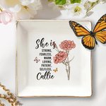 Personalized She Is Strong Birth Flower Square Ceramic Trinket Jewellery Dish with Name Birthday Affirmation Gift for Women