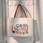 Personalizado de dibujos animados Cool Hermanas Bolsa de lona Tote con asa de cuero y el nombre de cumpleaños Accesorios de viaje Regalo para Mujeres Niñas