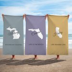 Personalized Multicolor US State Map Super Absorbent Beach Towel with Name and Text Beach Travel Accessories Gift for Women Men