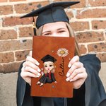 Personalized Cartoon Graduate Birth Flower A5 A6 Lined Notebook with Name Portable Graduation Travel Essentials Gift for Women