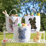 Cesta de Pascua de Lona Personalizada con Conejito y Nombre Huevos de Pascua Fiesta de Caza Regalo para Niños Niñas
