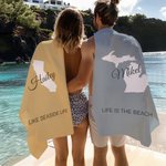 Personalized Multicolor US State Map Super Absorbent Beach Towel with Name and Text Beach Travel Accessories Gift for Women Men