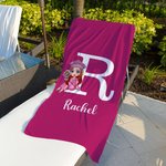Personalized Multicolor Cartoon Graduate Initial Oversized Quick Dry Beach Towel with Name Graduation Beach Pool Party Gift for Women