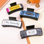 Personalised Glitter Crayon Pencil Notebook Design Claw Hair Clip with Name Hair Accessories Birthday Appreciation Gift for Women Teacher