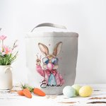 Gepersonaliseerde Zonnebril Paashaas Bellenblaasmand Herbruikbare Canvas Mand met Naam Eierjacht Feest Favoriet Verjaardagscadeau voor Jongens Meisjes