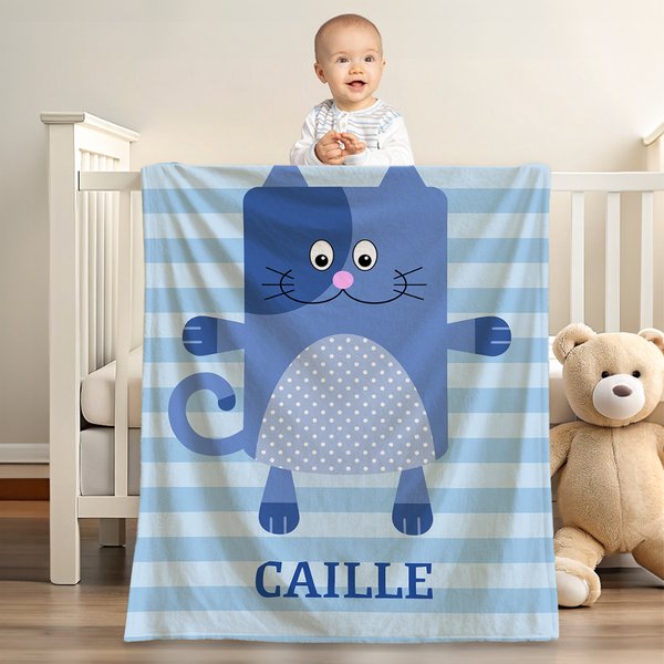 Gepersonaliseerd Schattig Hond Kat Uil Aap Dier Streep Zacht Werpdeken met Naam Decor Huisverwarmend Baby Shower Cadeau voor Pasgeborenen Kinderen