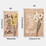 Personifierad She Is Strong Födelseblomma A6 Anteckningsbok med namn och 200 linjerade sidor Positiv bekräftelse Födelsedag Mors dag Present till kvinnor