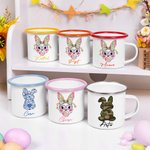 Tasse émaillée personnalisée avec nom et bord coloré Cadeau de fête de Pâques pour les enfants et la famille
