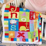 Personalized Cartoon Animal Alphabet Color Block Stitching Soft Throw Blanket with Name Home Decor Birthday Baby Shower Gift for Kids Baby
