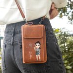Personalized Fashion Cartoon Character Birth Flower Leather Portable Crossbody Bag Wallet with Zodiac Sign and Name Birthday Gift for Women Girl
