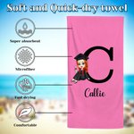 Personalized Multicolor Cartoon Graduate Initial Oversized Quick Dry Beach Towel with Name Graduation Beach Pool Party Gift for Women