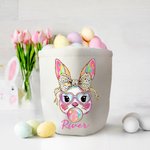 Cesta de Pascua de Lona Personalizada con Conejito y Nombre Huevos de Pascua Fiesta de Caza Regalo para Niños Niñas