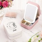 Personalised Zodiac Birth Flower Leather Name Jewellery Box with Adjustable LED Makeup Mirror Travel Essentials Birthday Gift for Women Girls