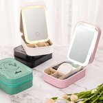 Personalised Zodiac Birth Flower Leather Name Jewellery Box with Adjustable LED Makeup Mirror Travel Essentials Birthday Gift for Women Girls