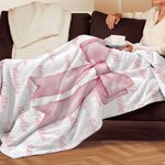 Personalized Girly Pink Coquette Bow Soft Throw Blanket with Repeating Names Trendy Home Decor Birthday Gift for Women Girls