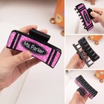 Personalised Glitter Crayon Pencil Notebook Design Claw Hair Clip with Name Hair Accessories Birthday Appreciation Gift for Women Teacher