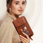 Personalized Fashion Cartoon Character Birth Flower Leather Portable Crossbody Bag Wallet with Zodiac Sign and Name Birthday Gift for Women Girl