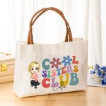Personalizado de dibujos animados Cool Hermanas Bolsa de lona Tote con asa de cuero y el nombre de cumpleaños Accesorios de viaje Regalo para Mujeres Niñas