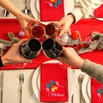 Personalized Christmas Bell Holly 100% Cotton Reusable Square Napkin with Name Table Decor Christmas Housewarming Gift for Family