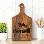 Gepersonaliseerd Gegraveerd Foto Tekst Datum Houten Bamboe Omkeerbare Kaas Charcuterie Snijplank met Handvat Huiswarming Jubileum Cadeau voor Familie