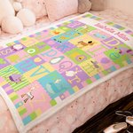 Personalized Cartoon Animal Alphabet Color Block Stitching Soft Throw Blanket with Name Home Decor Birthday Baby Shower Gift for Kids Baby