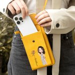 Personalized Fashion Cartoon Character Birth Flower Leather Portable Crossbody Bag Wallet with Zodiac Sign and Name Birthday Gift for Women Girl