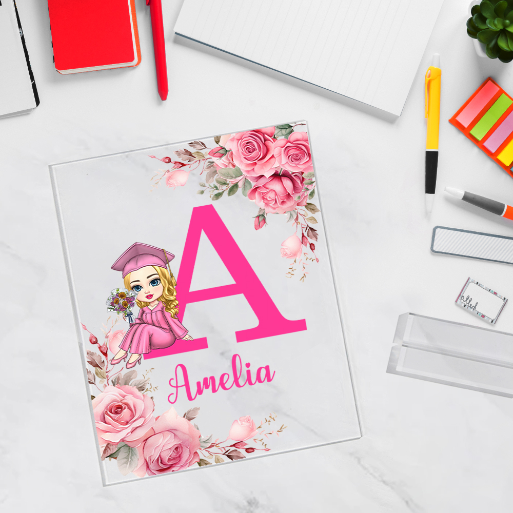 Graduation Initial Personalised Floral Cartoon Graduate Initial Acrylic Plaque with Name ...