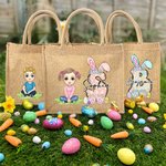 Personalisiertes Tote Bag Jute-Tasche Cartoon-Charakter Osterei Grasland mit Initialen Namen Party Gunst Ostereiersuche Geschenk für Jungen Mädchen