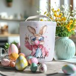 Gepersonaliseerde Zonnebril Paashaas Bellenblaasmand Herbruikbare Canvas Mand met Naam Eierjacht Feest Favoriet Verjaardagscadeau voor Jongens Meisjes