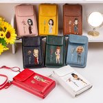 Personalized Fashion Cartoon Character Birth Flower Leather Portable Crossbody Bag Wallet with Zodiac Sign and Name Birthday Gift for Women Girl