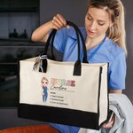Gepersonaliseerde Cartoon Medische Karakter Canvas Waterdichte Voering Tote Bag met Naam en Naamwoord Medische Dag Verjaardag Waardering Gift voor Verpleegkundige Arts