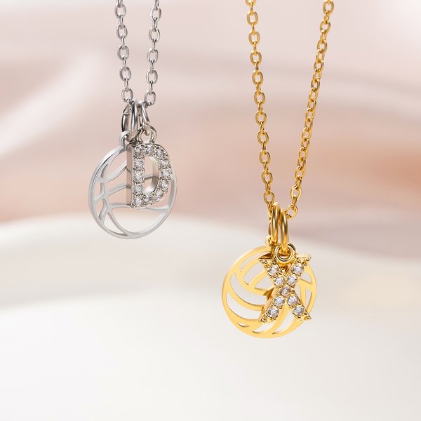 Personalized Dainty Football Baseball Basketball Pendant Necklace with Zircon Initial Game Day Accessories Birthday Team Gift for Ball Sports Lovers