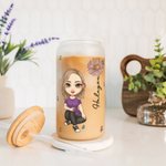 Personalized Chaos Coordinator Cartoon Character Birth Flower Name 20oz Frosted Glass Cup with Lid and Straw Birthday Gift for Women